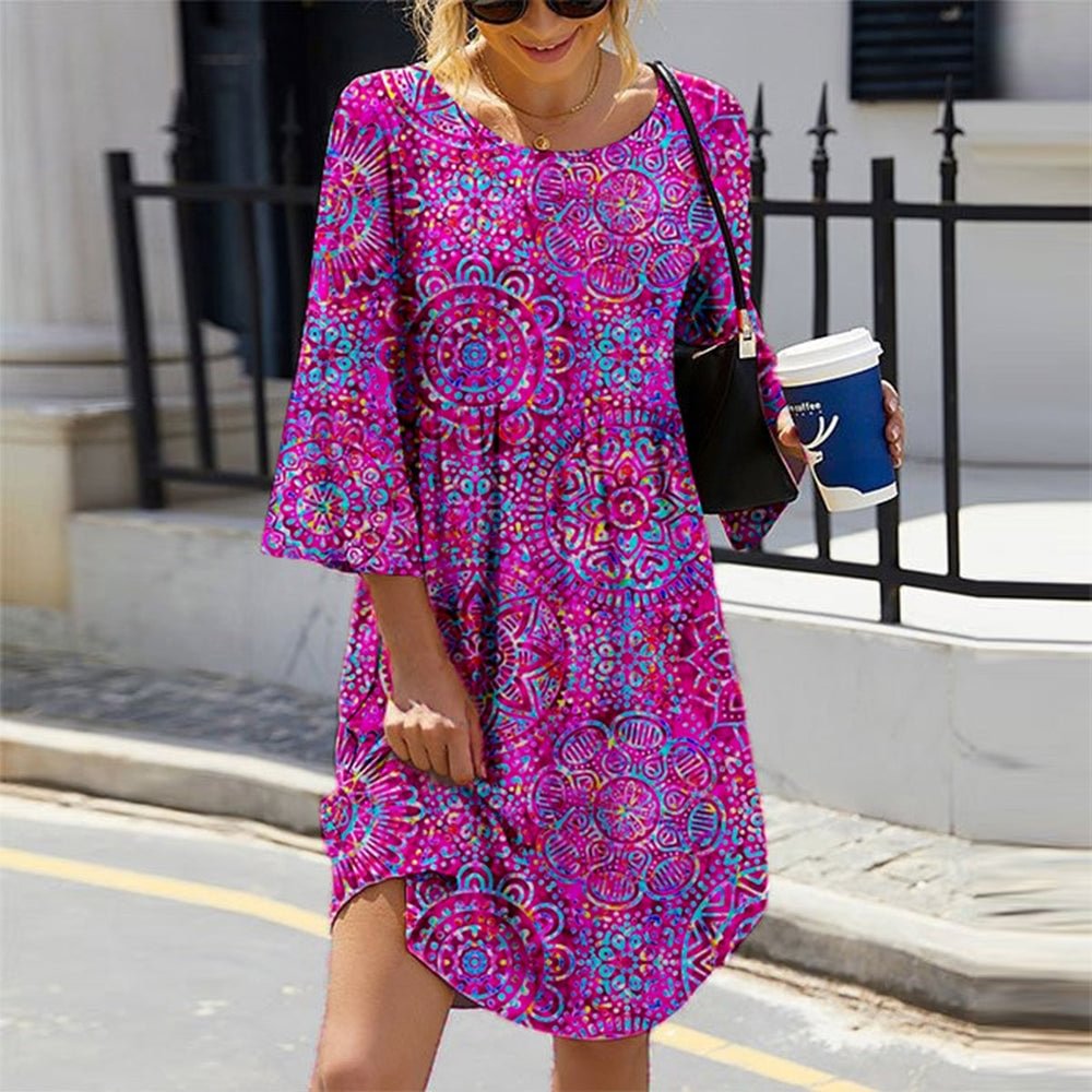 Stunning Round Neck Print Mini Dress