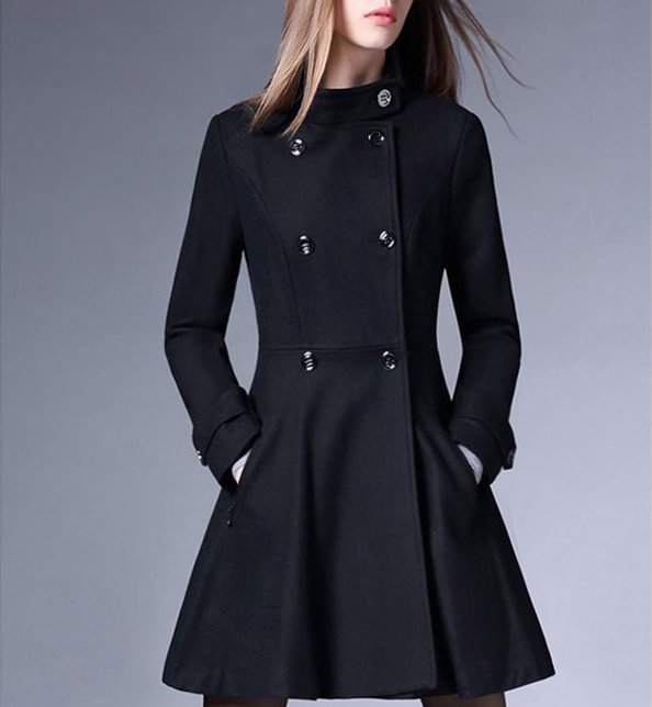 Casual Double Breasted Solid Coat