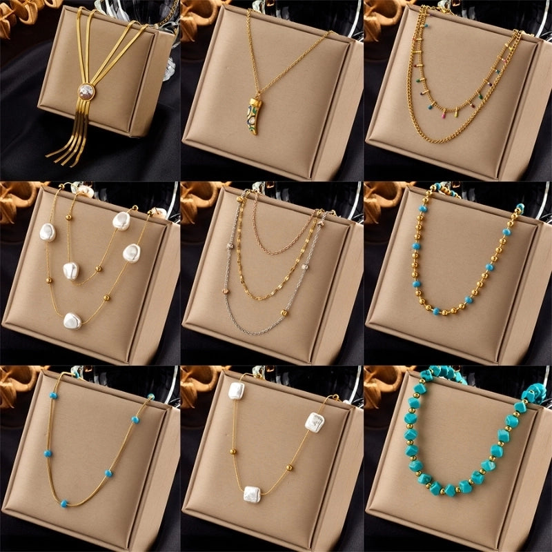 Lady Irregular Geometric 304 Stainless Steel Enamel Plating Double Layer Necklaces Necklace