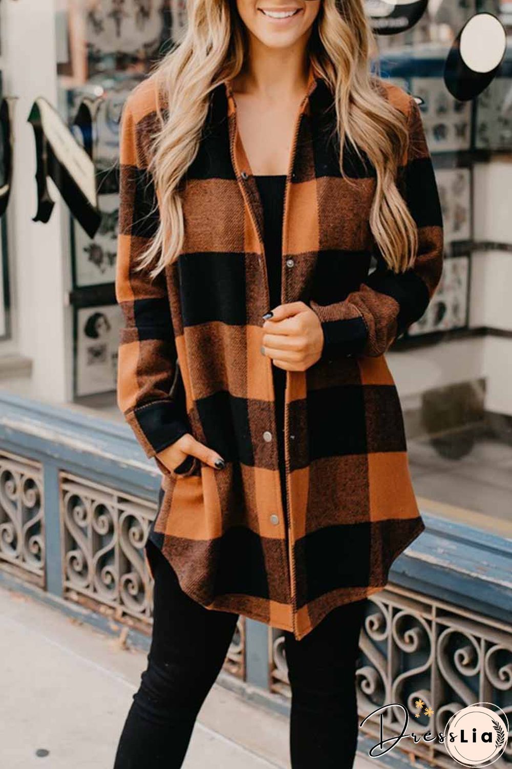 Contrast Plaid Coat
