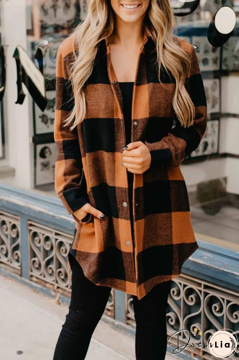 Contrast Plaid Coat