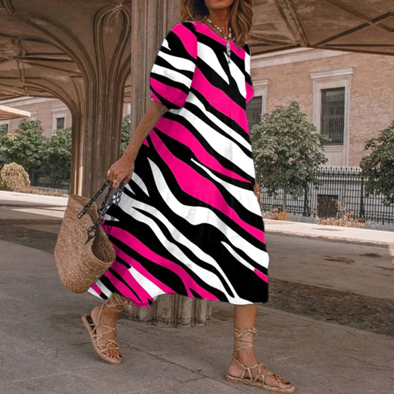 ⚡NEW SEASON⚡Casual Contrast Stripe Print Resort Midi Dress