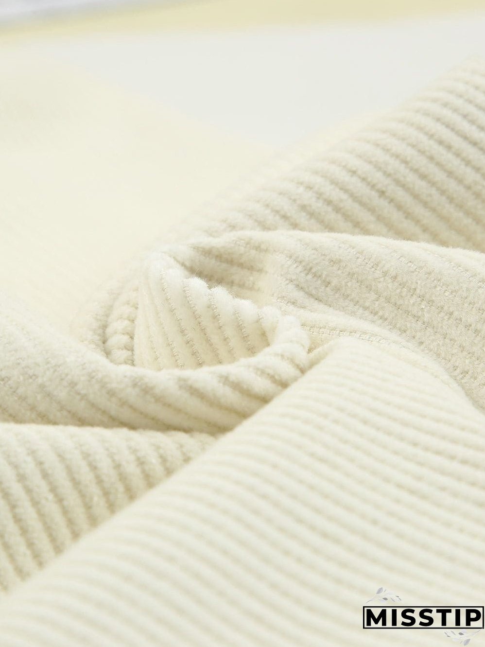 Beige Corduroy High Waist Trousers for Winter Casual Wear