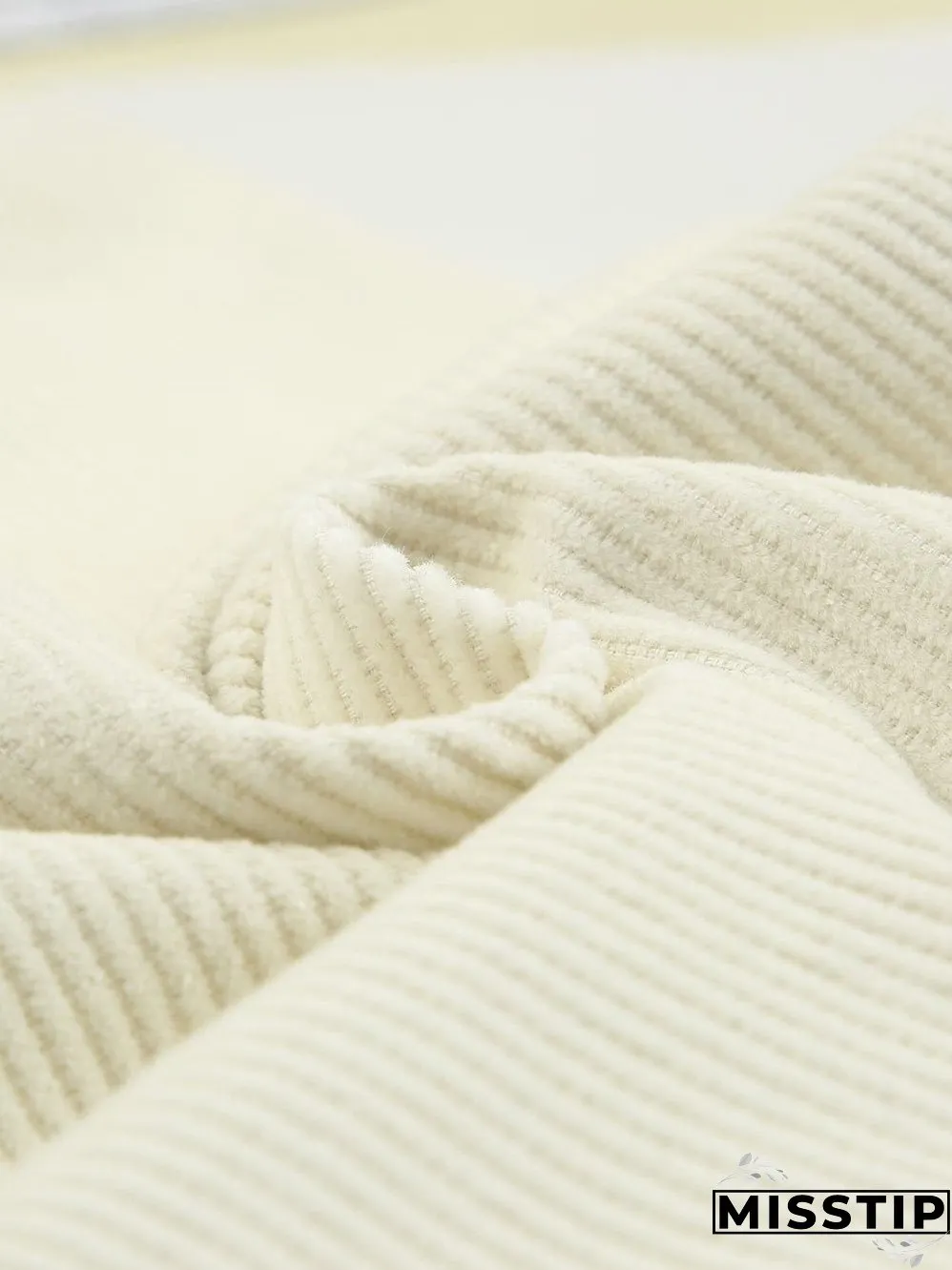Beige Corduroy High Waist Trousers for Winter Casual Wear