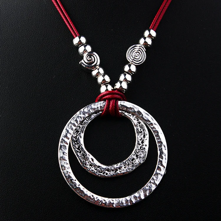Alloy Bohemian Circle-ring Wax Rope Necklace