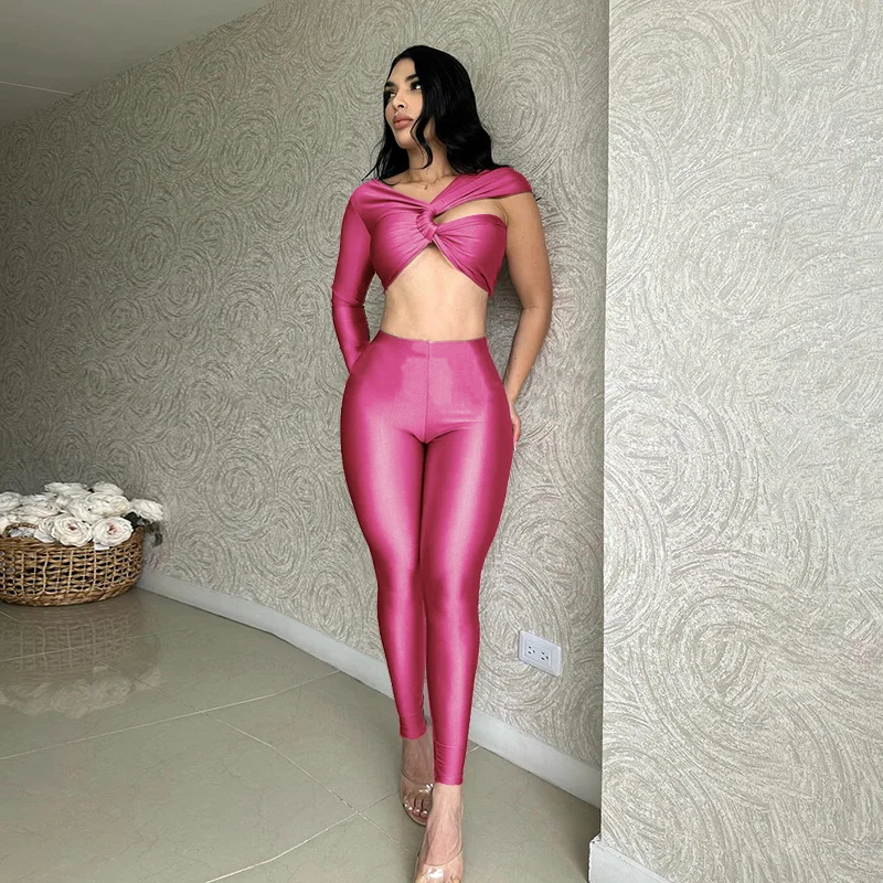 Uveng Uveng With D24ST482 New Sexy Cross-Sleeve Ultra-Sleeved Short Top Trousers Two Sets