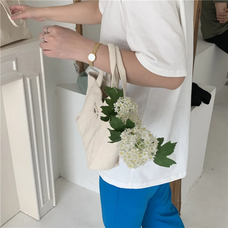 Mongw New Han Dai Same Style Egg Canvas Handbag Size Bento Bag Simple Leisure Portable Tote Bag