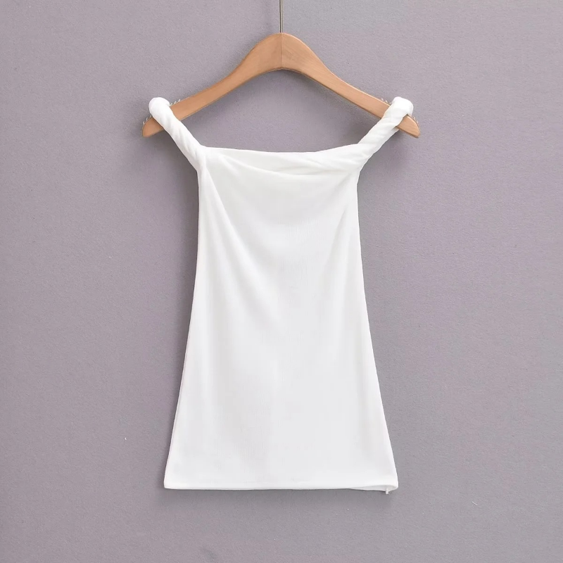 Ootddress Twist Off-Shoulder Slim T-shirt Solid Patchwork Elegant Backless Women's Top Y2k Top Pleated Casual Strapless Pullover Tee