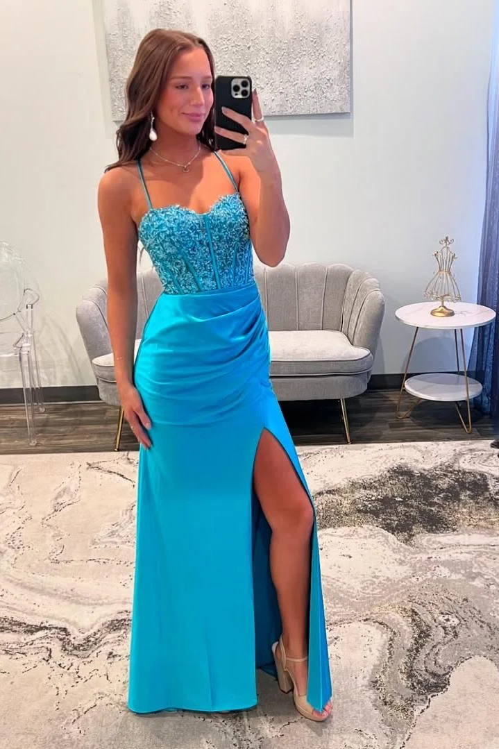 Spaghetti Strap Sleeveless Long Mermaid Prom Dress With Appliques XJ0560