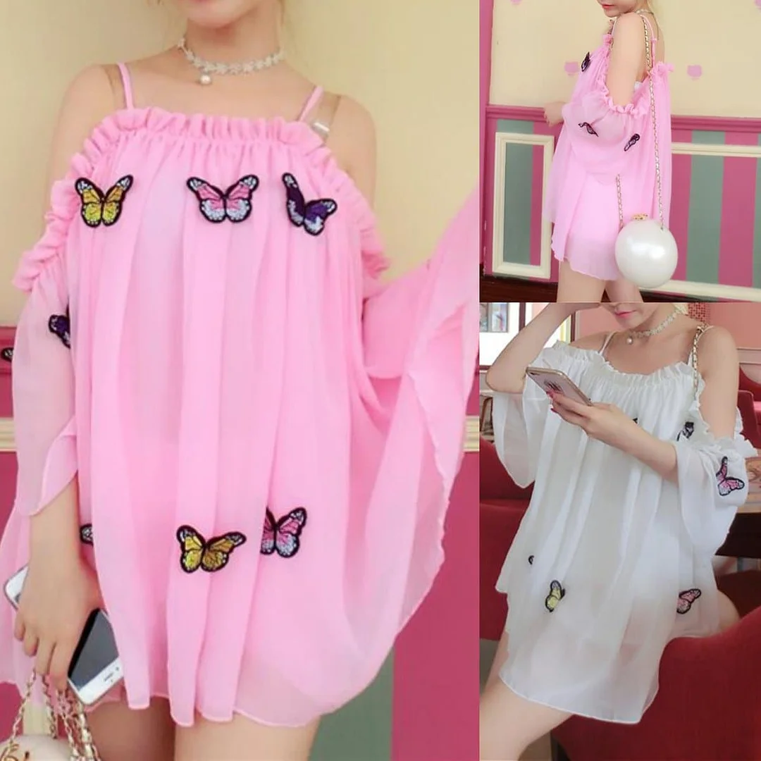 White/Pink Fairy Butterfly Chiffon Shirt SP1812320