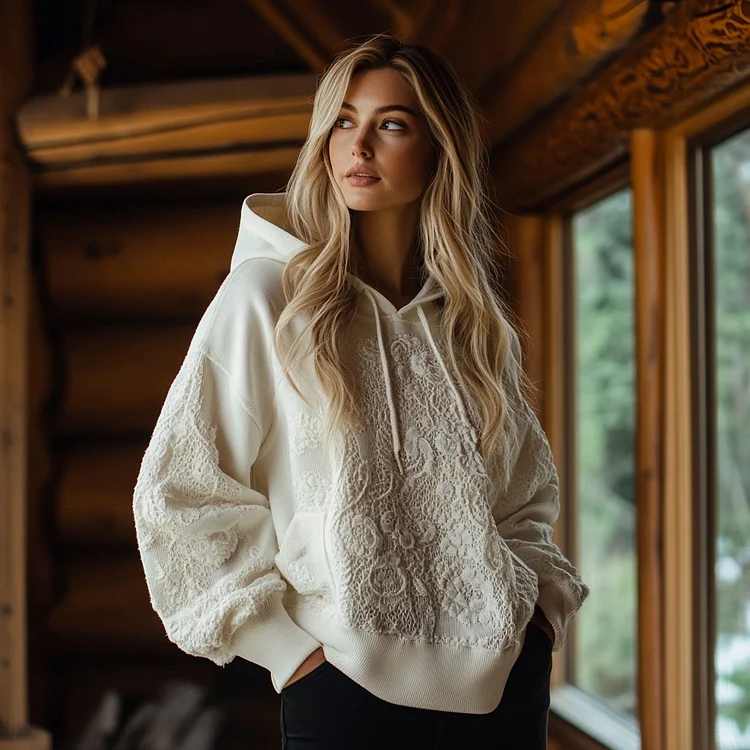 Women's Floral Lace Embroidery Art Hoodie