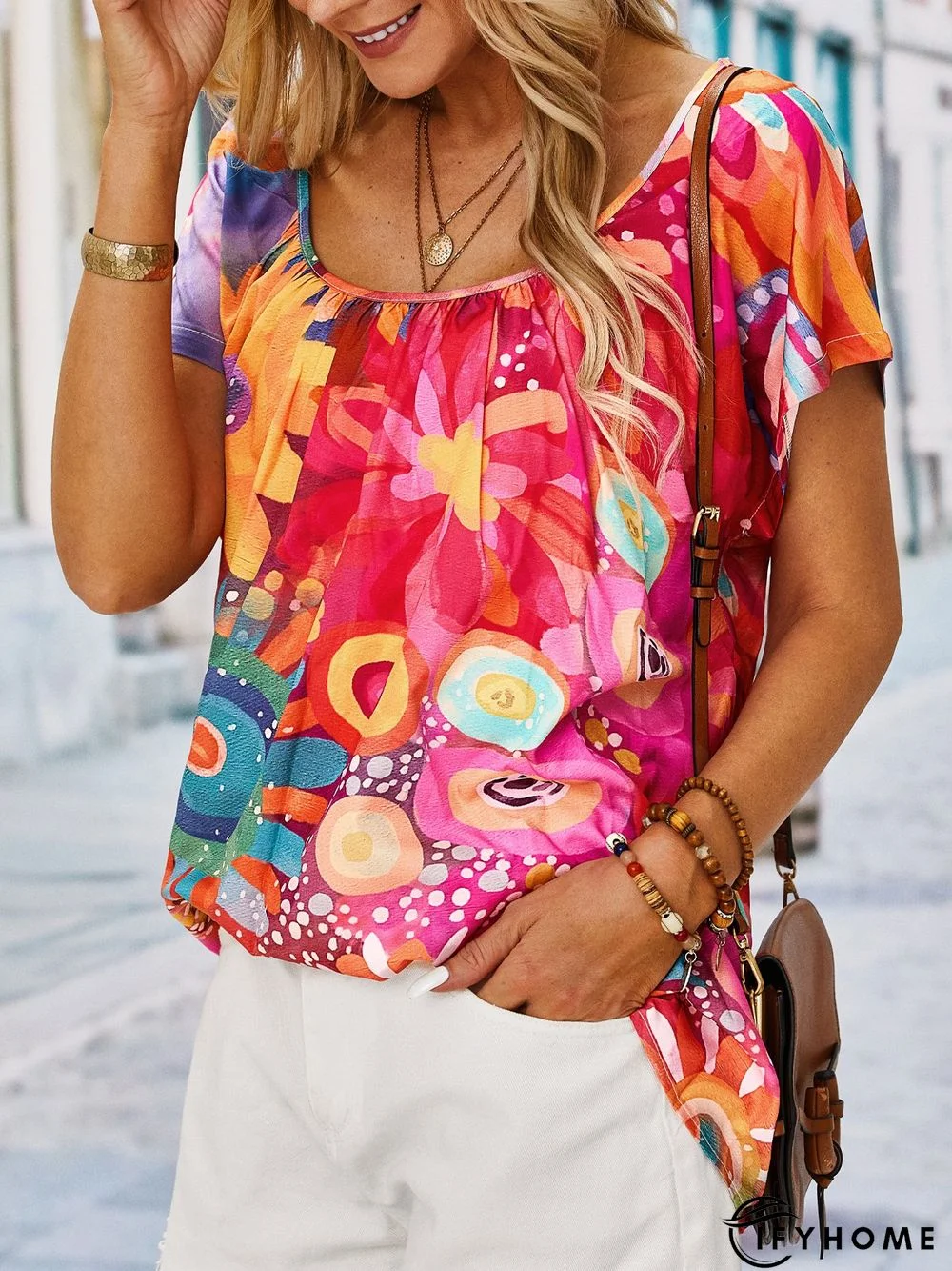 Casual Short Sleeve Floral Top | IFYHOME