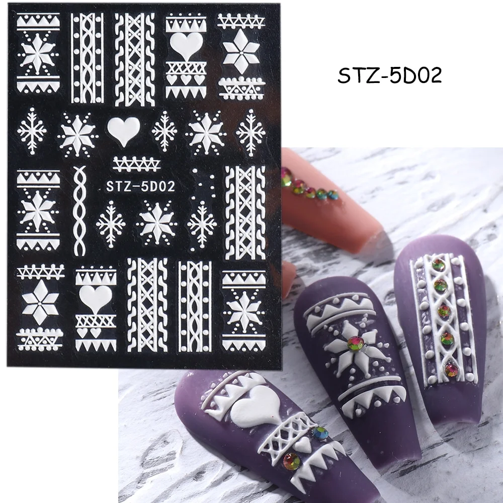 Churchf Nail Stickers Flowers Geometric Lines Decor Acrylic Embossed Sliders Gold Frame Nail Decals Cherry Blossom Manicure GLJI-5D05-Nail Inspo