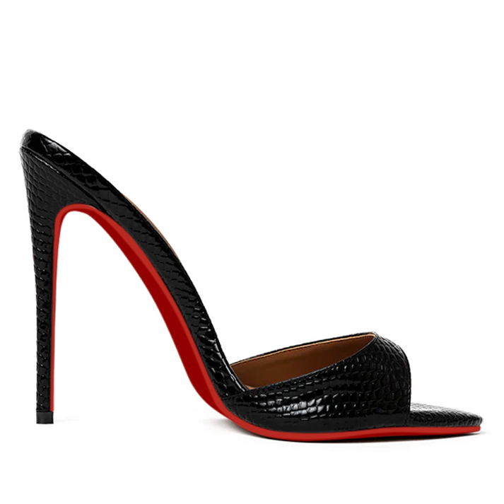 120mm Women's Sandals Pointed Toe Snakeskin Mules Heels Slip on Stilettos-vocosishoes