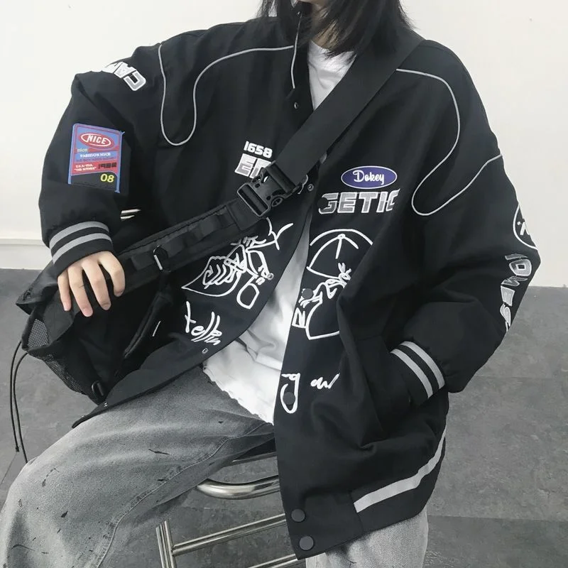 HipHop Baseball Jackets Clothes Gothic Streetwear Bomber Varsity Outerwear Black Basic Jacket Women 2020 Clothing Plus Size Goth