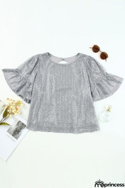 Sequin Cutout Round Neck Blouse