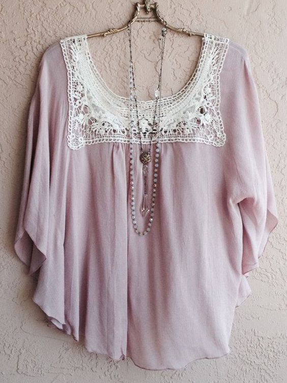 Cotton Linen Lace Asymmetric Hem Women Top
