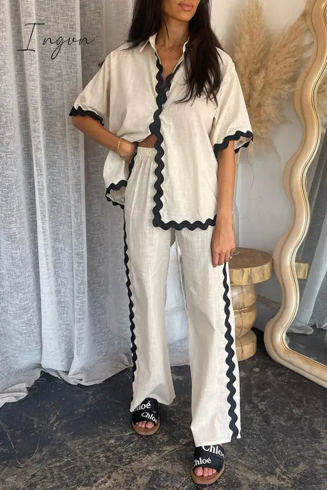Casual Simplicity Solid Ripple Patchwork Boat Neck Long Sleeve Two Pieces Apricot / S