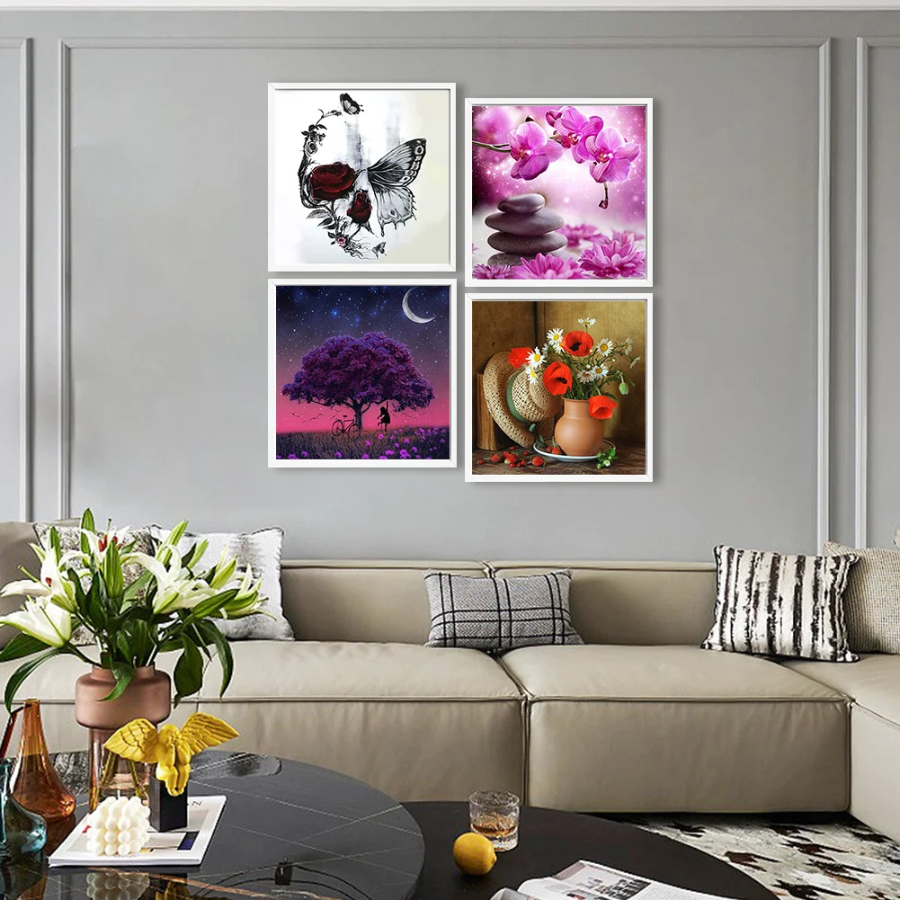 4pcs Diamond Painting - Full Round Drill - Flower Tree(Canvas|30*30cm)