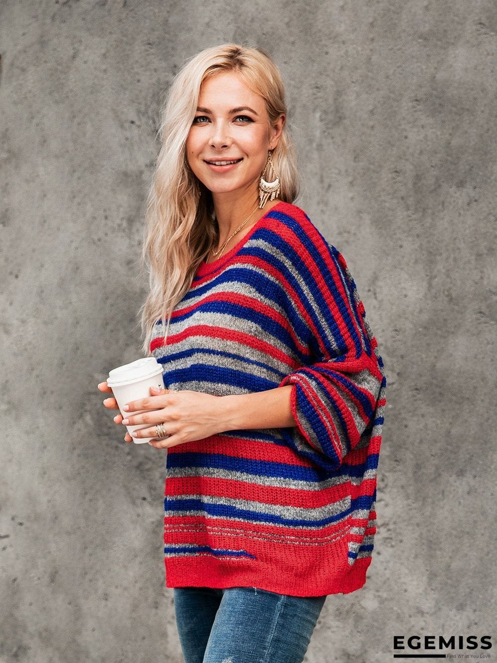 Basic Striped Scoop Neckline Sweater | EGEMISS