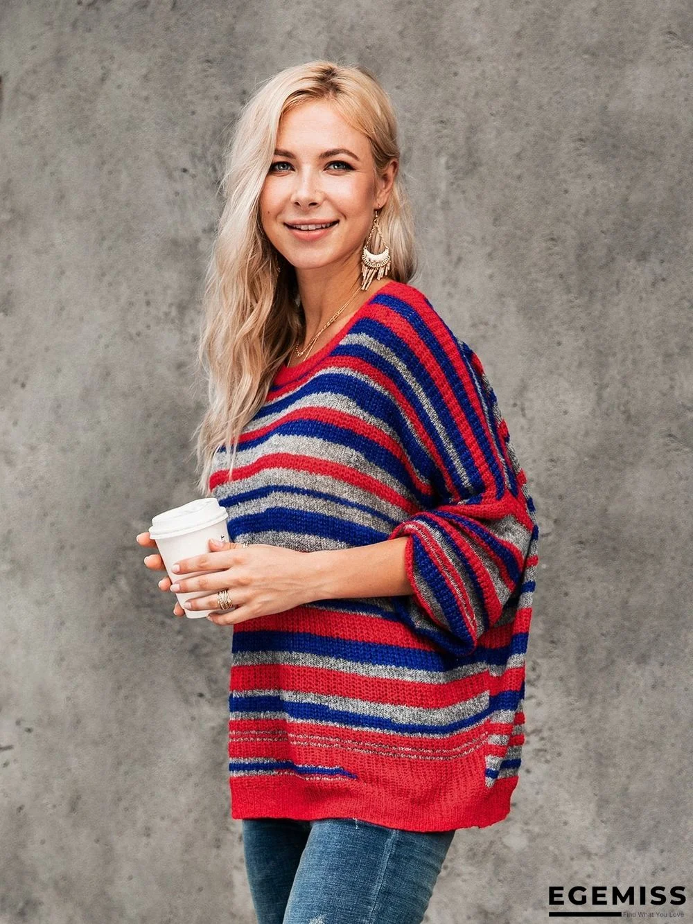 Basic Striped Scoop Neckline Sweater | EGEMISS