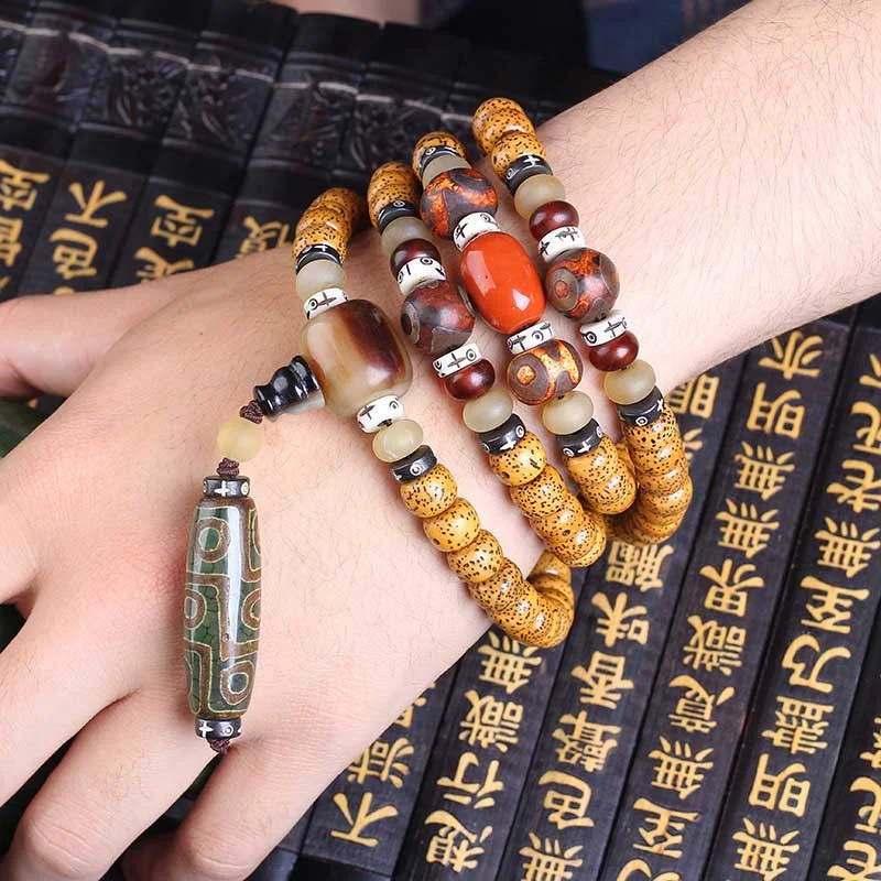 Bodhi Seed Tibetan Nine-Eye Dzi Bead Mala Wealth Peace Bracelet