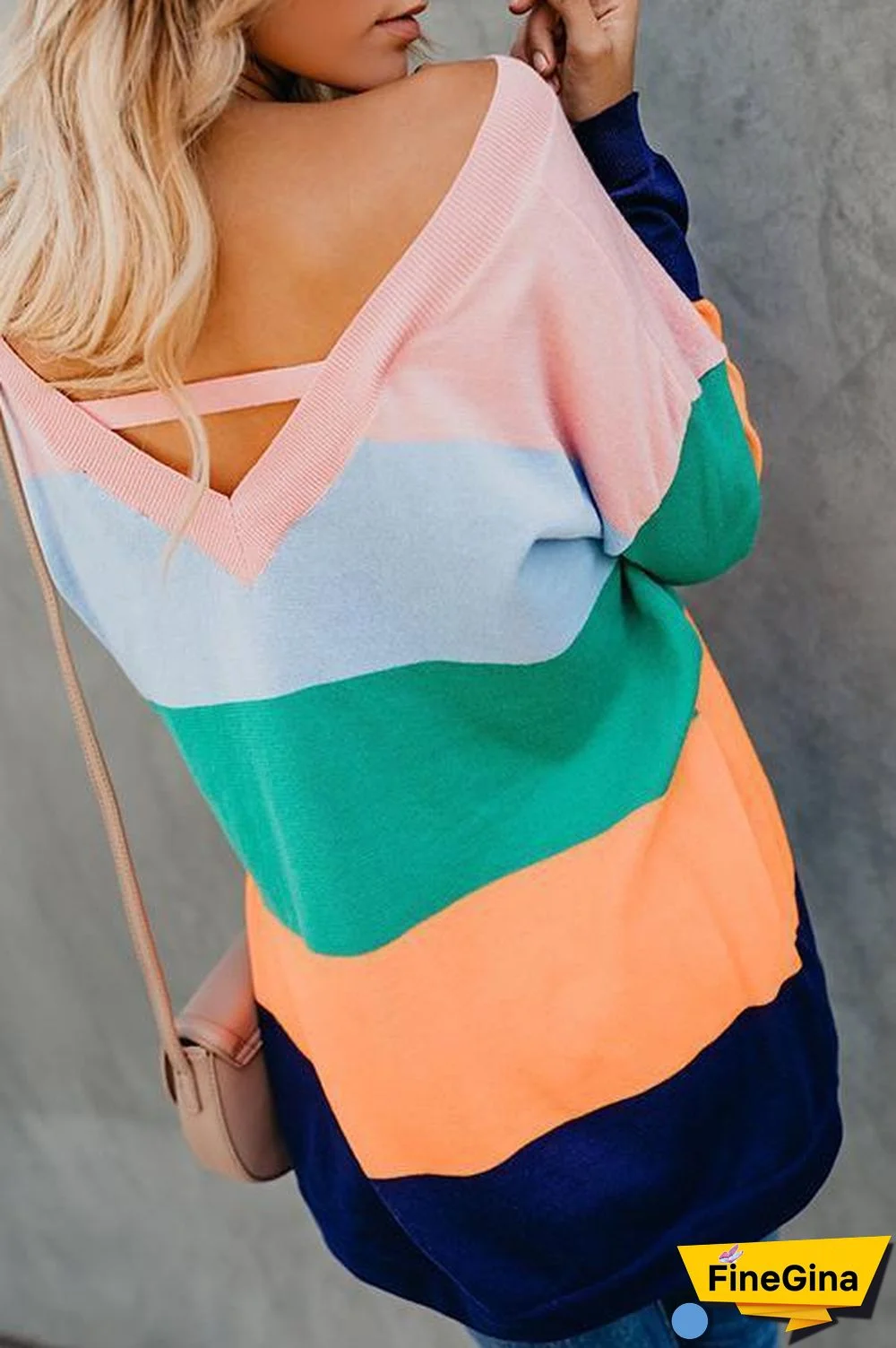 Striped Color Matching V-neck Sweater