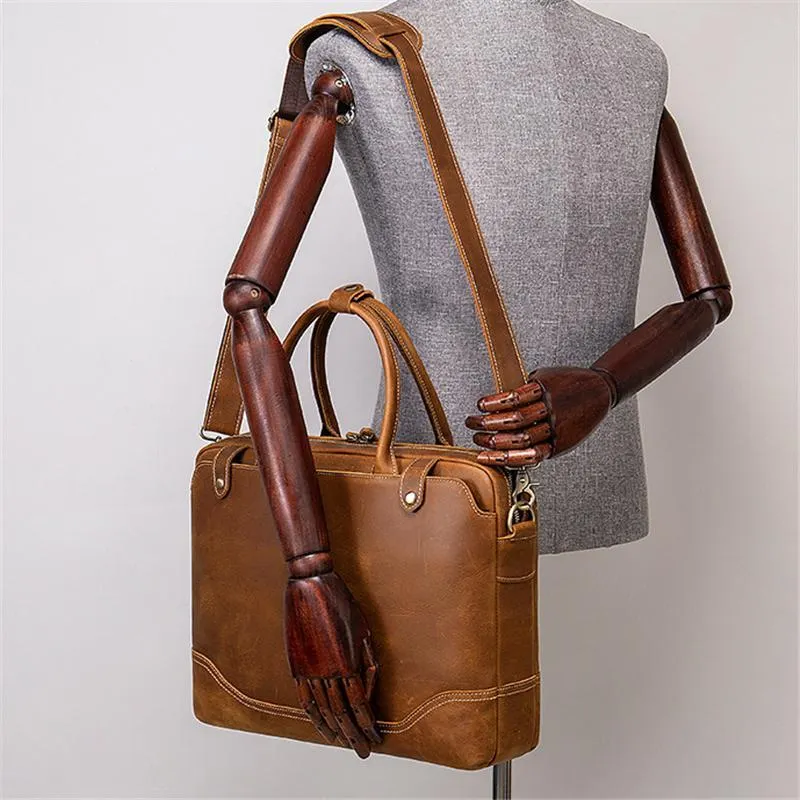 Vintage Style Leather Large Capacity Business Handbag Crossbody Bag