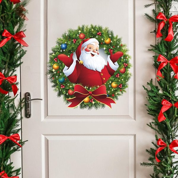 PVC Christmas Wreath Wall Stickers Window Wall Oranments Garland Santa Claus Merry Christmas Decor for Door Bedroom - Shop Trendy Women's Fashion | TeeYours