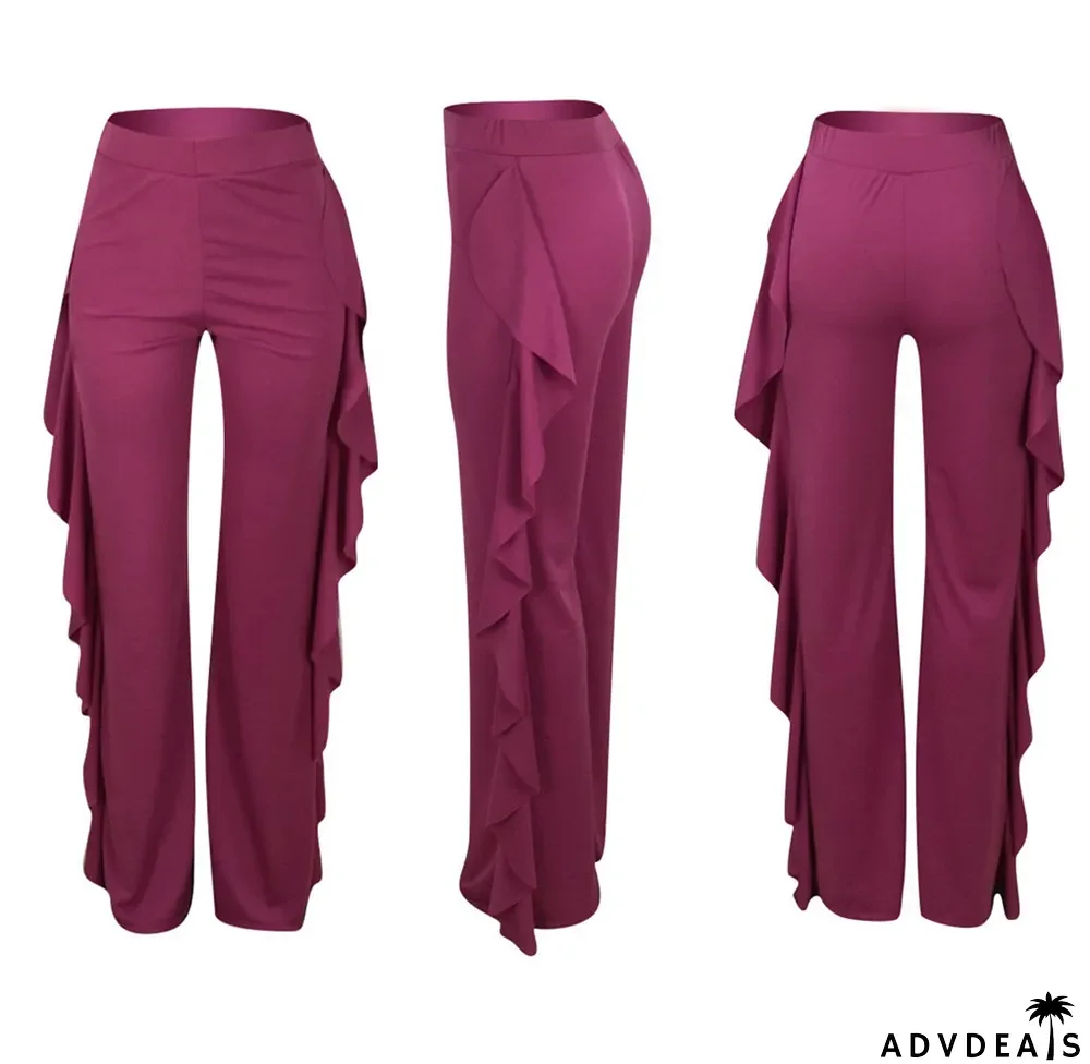 Fashion Solid Color Ruffle Pants