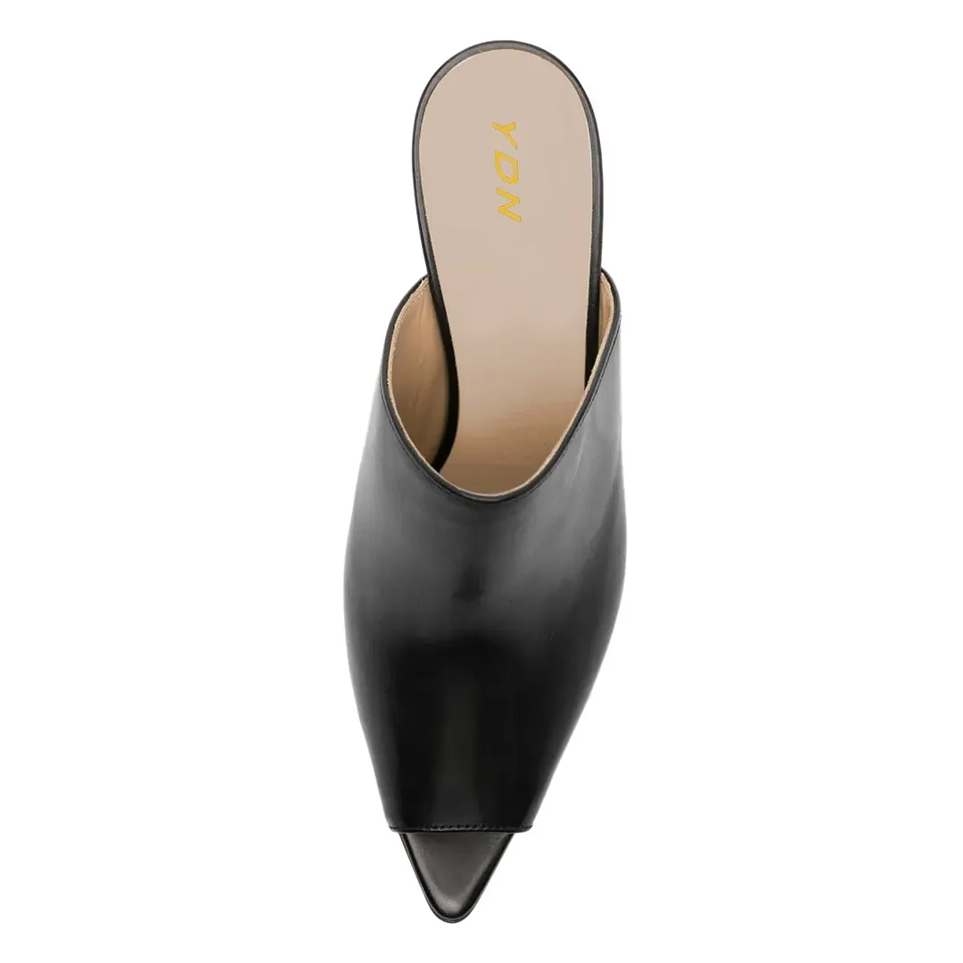 Classic Black Peep Toe Stiletto Heel Slip On Women's Mules Shoes