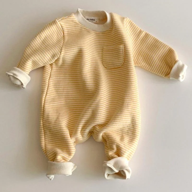 2021 Autumn And Winter Baby Jumpsuit Stripe Plush Fashion Simplicity Leisure Thickening Boys And Girls Jumpsuit Clothes