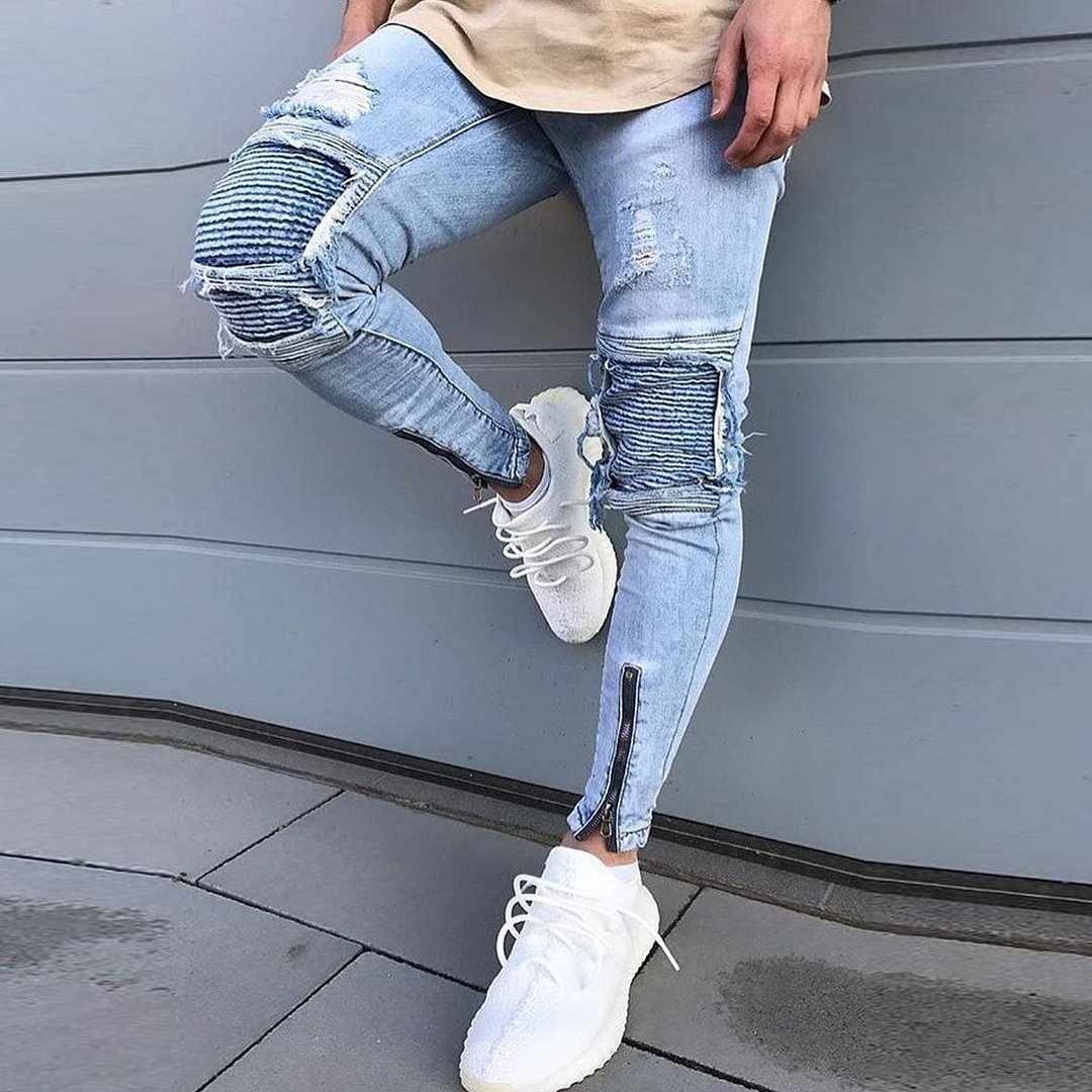Fashion Biker Hole Tight Jeans