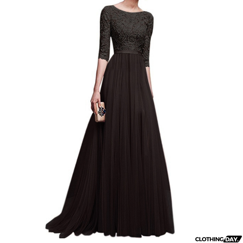 Fashion Half Sleeve Long Lace Dress