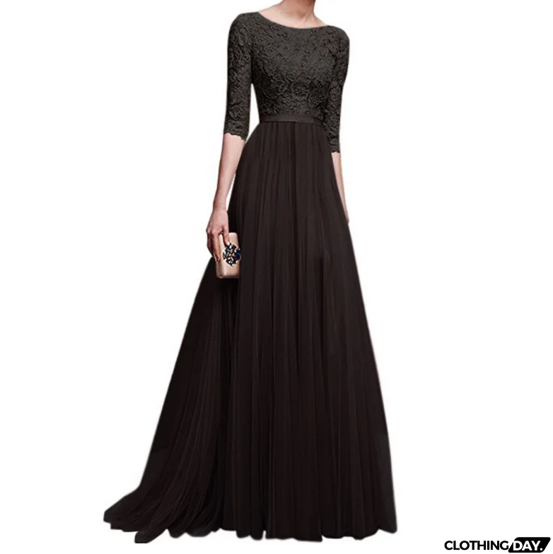 Fashion Half Sleeve Long Lace Dress