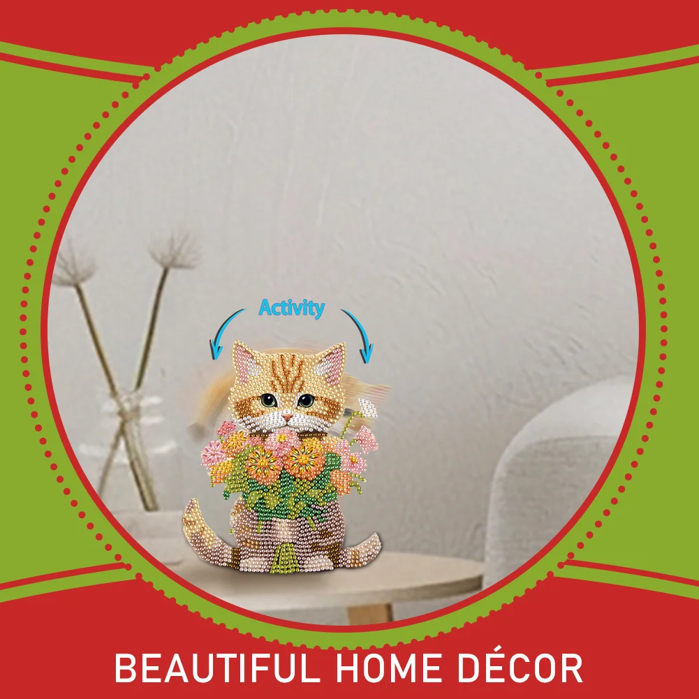 Xmas Acrylic Shaking Head 5D DIY Diamond Art Tabletop Decorations for Home (Cat)
