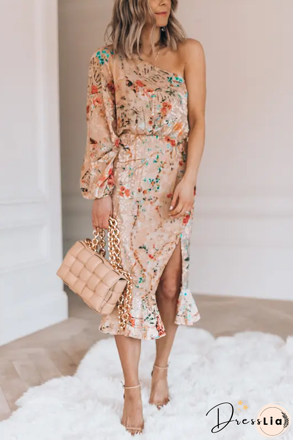 Set Yourself Free Floral Print One Shoulder Dress