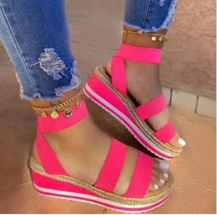 Wholesale Women Summer Sandals Plus Size 43 Multi Color Platform Sandals Rainbow Wedges Heel Casual Beach Shoes For Dropshipping