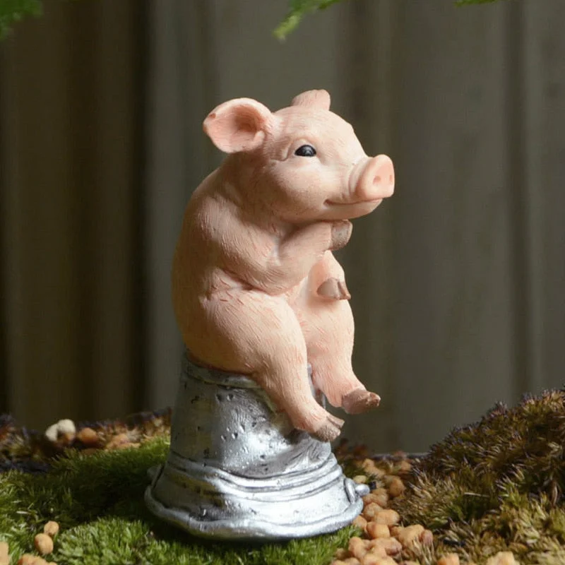 Cute Simulation Pig Statue Animal Figurines Miniature Fairy Garden Decor Home Decoration Accessories Resin crafts Desktop Decor
