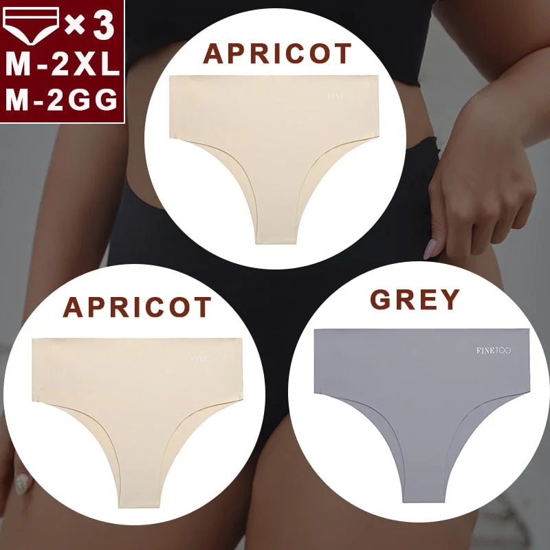 FINETOO 3PCS/Set Women Seamless Underwear Panties Ice Silk Lingerie Female Briefs Plus Size M-2XL Sexy Girls Breathable Pantys