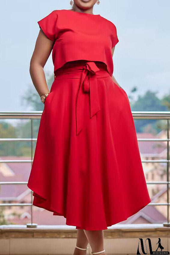 MidiSono - Red Knee Length A-Line Dress On Sale