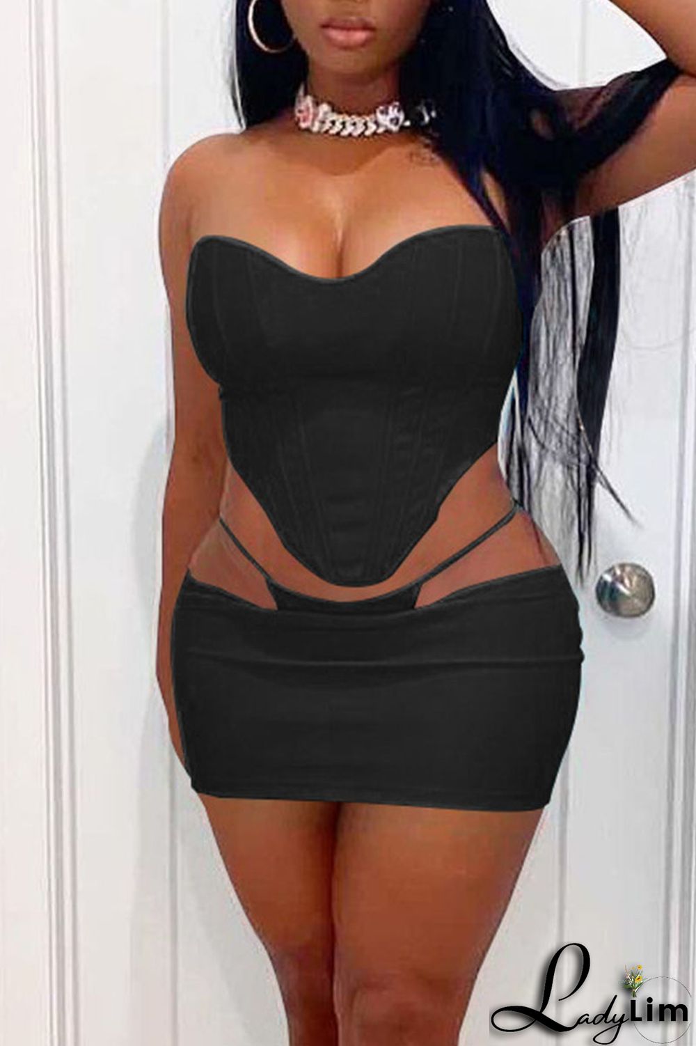 Khaki Sexy Solid Split Joint Asymmetrical Strapless Sleeveless Two Pieces