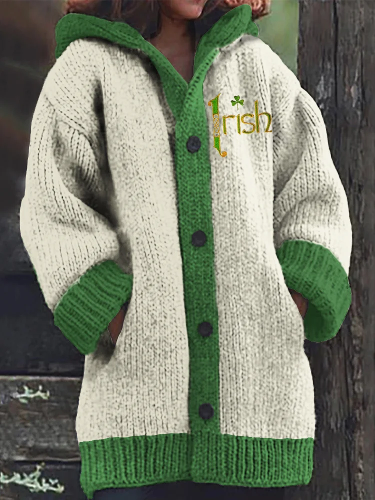 VChics Irish Shamrock Embroidered Women's Sweater Cardigan
