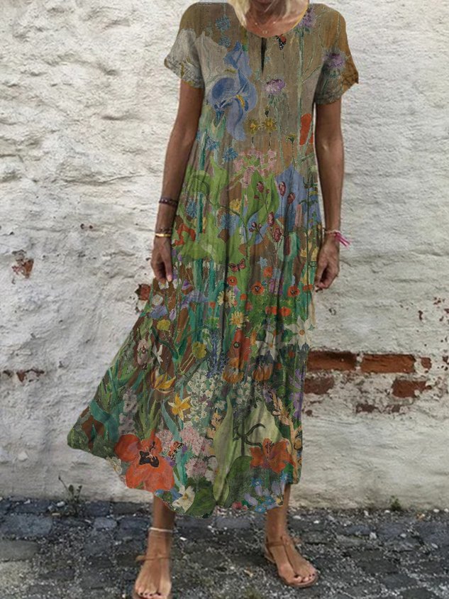 Vintage O-Neck Shift Cotton Knitting Dress
