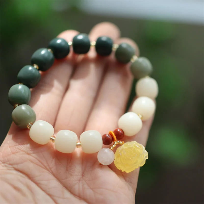 Gradient Bodhi Seed Amber Lotus Peace Bracelet