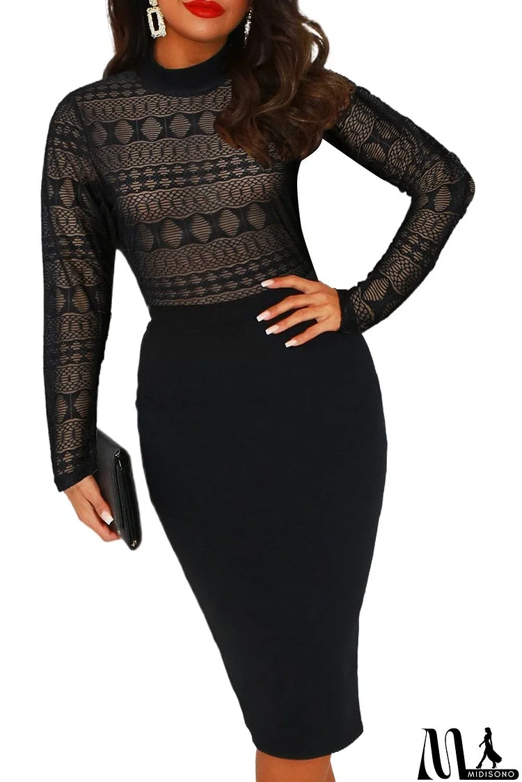 High Neck Lace Midi Dress