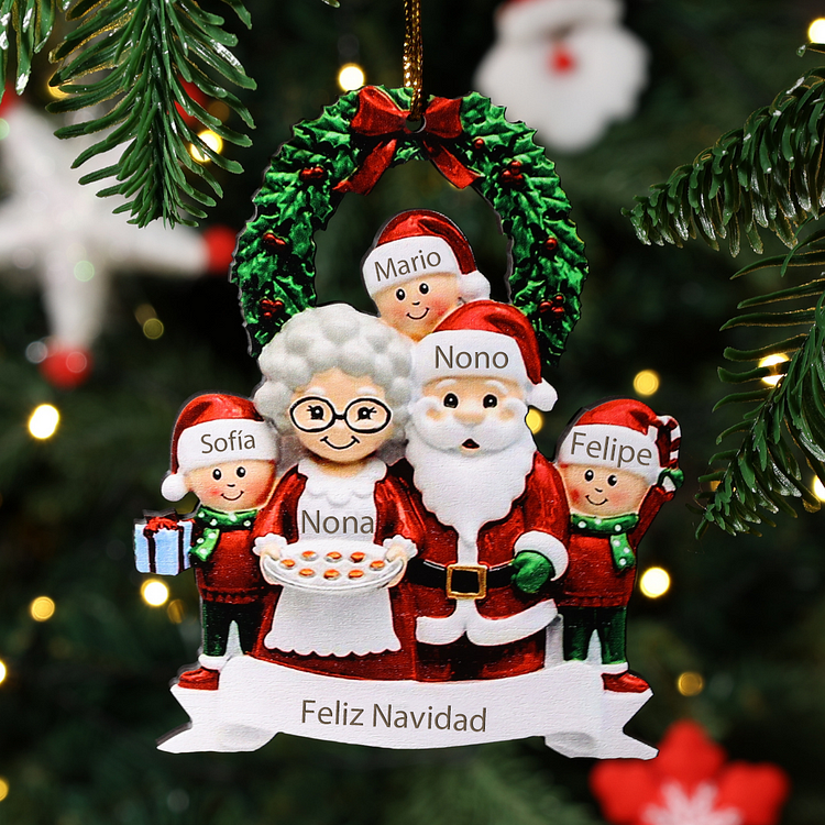 Navidad-Ornamento muñecos navideño de madera 5 nombres y 1 texto personalizados de la familia adorno del árbol