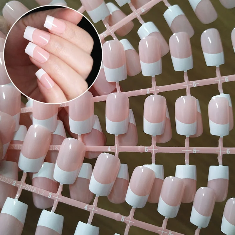 10 kits/lot Nude Natural Pink Full Cover Short French Foot Fake Nails Manicure Nail Tips faux ongle False Nail Art Salon Tools-Nail Inspo