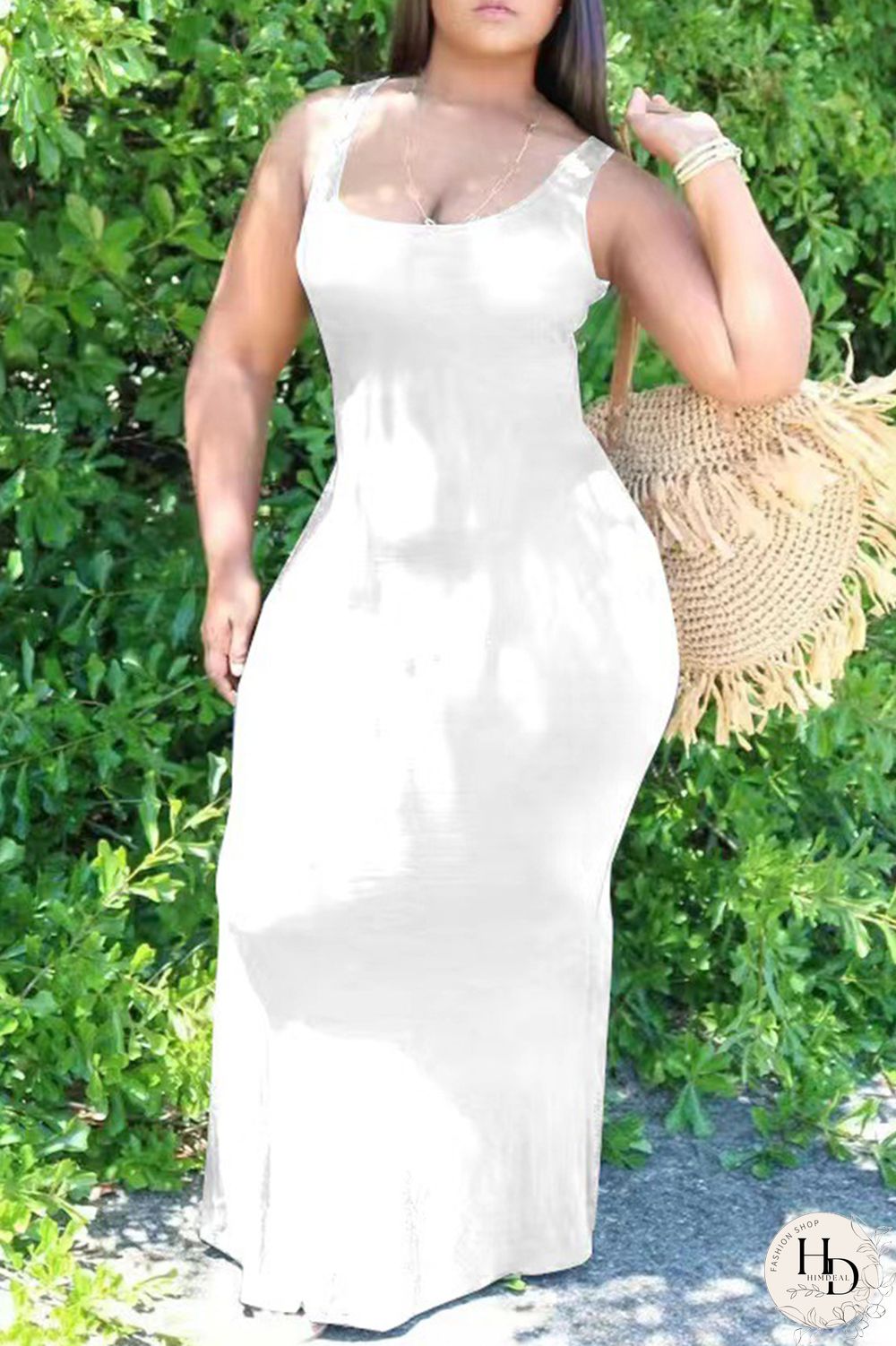 Rose Red Sexy Casual Plus Size Solid Basic U Neck Vest Dress