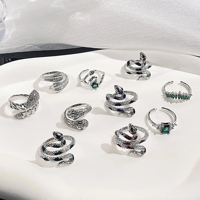 IG Style Snake Copper Plating Inlay Zircon Open Rings